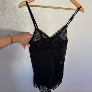 Black Lace Mesh Slip Dress Nighty, Medium